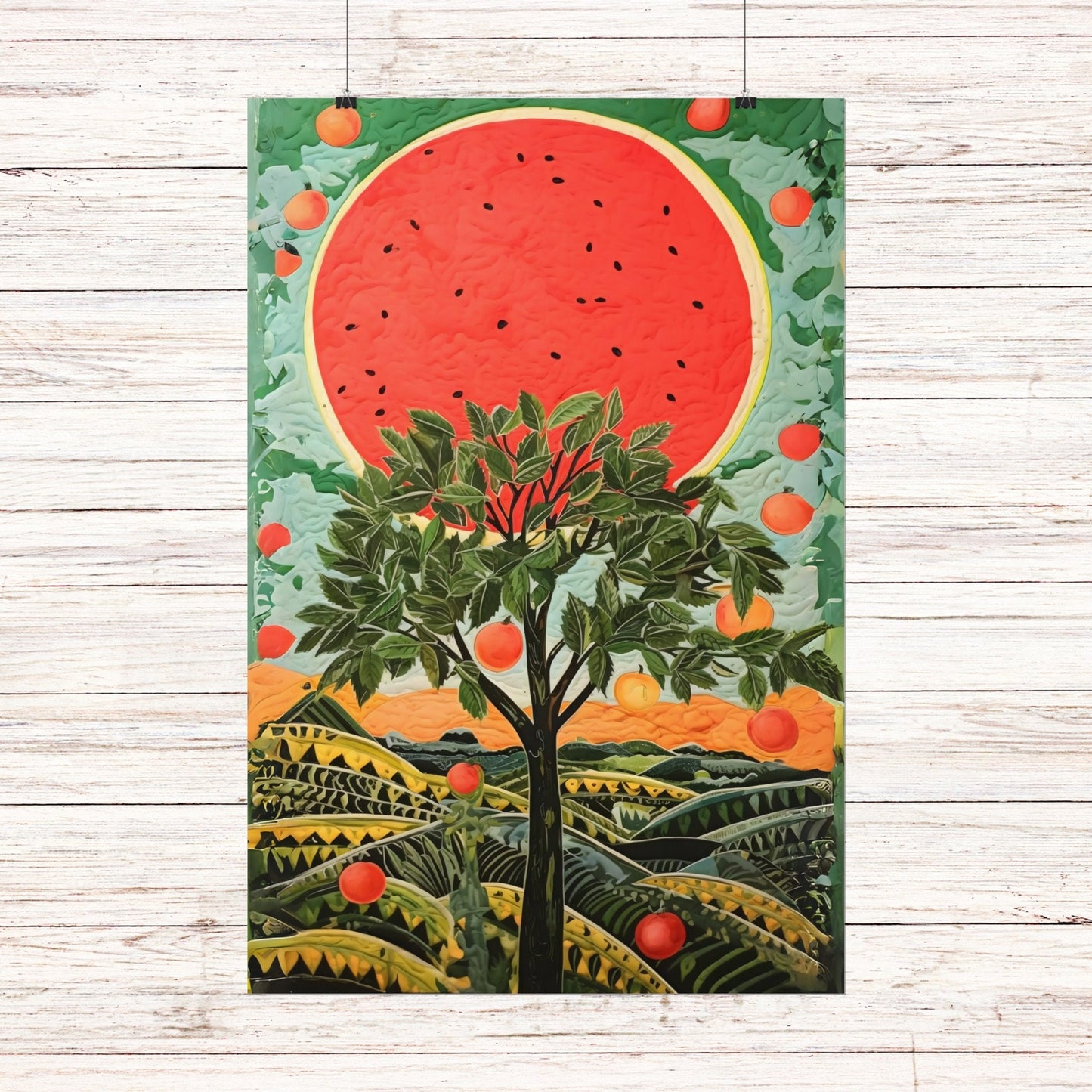 Orchard of Hope, Palestine Artwork, Watermelon, Jaffa Oranges, Farm, Wall Print Art, Home Decor, #Ceasefire, Free Palestine, Poster