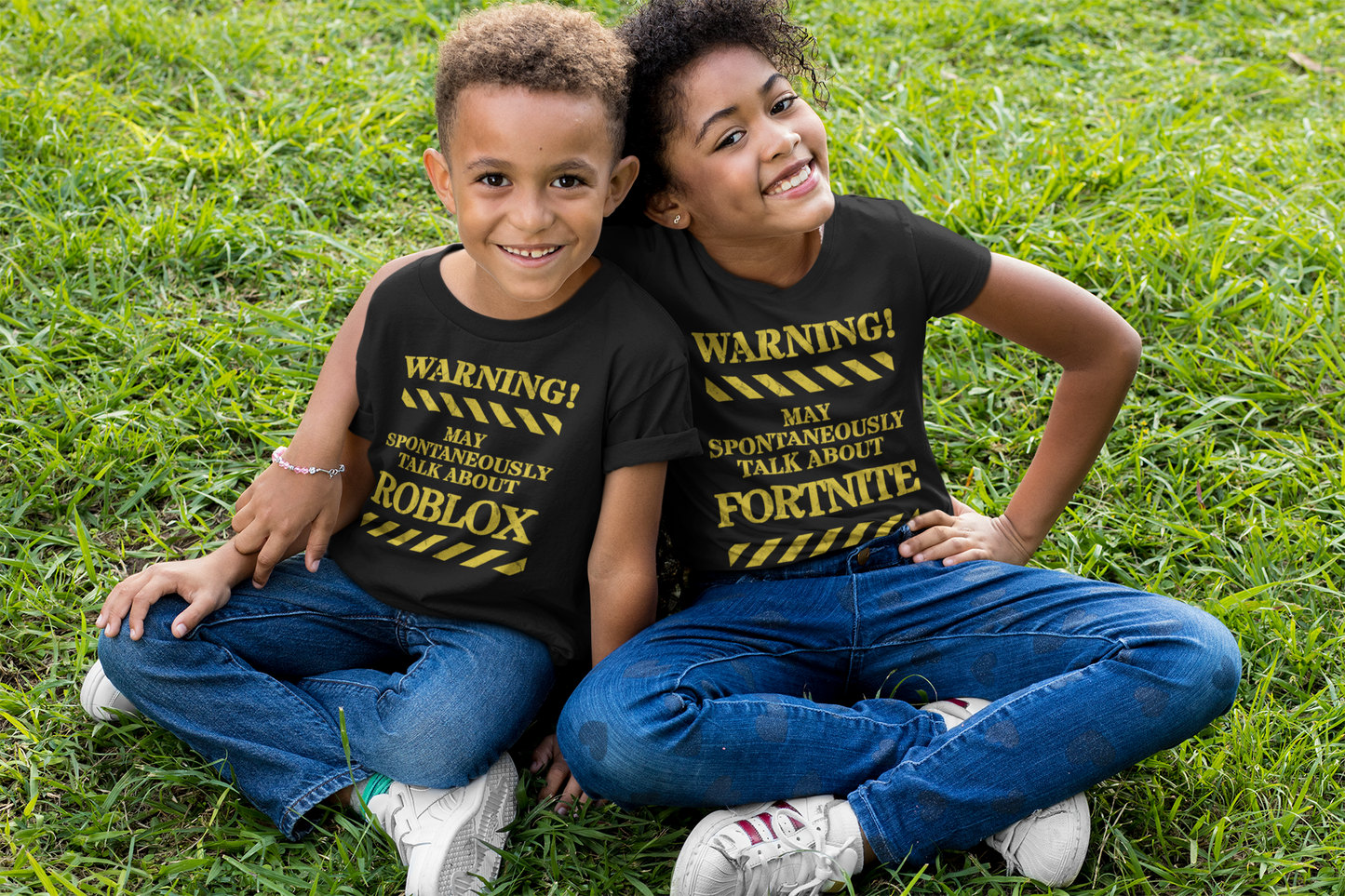 "Warning! May spontaneously talk about Roblox" Kids Cotton Tee