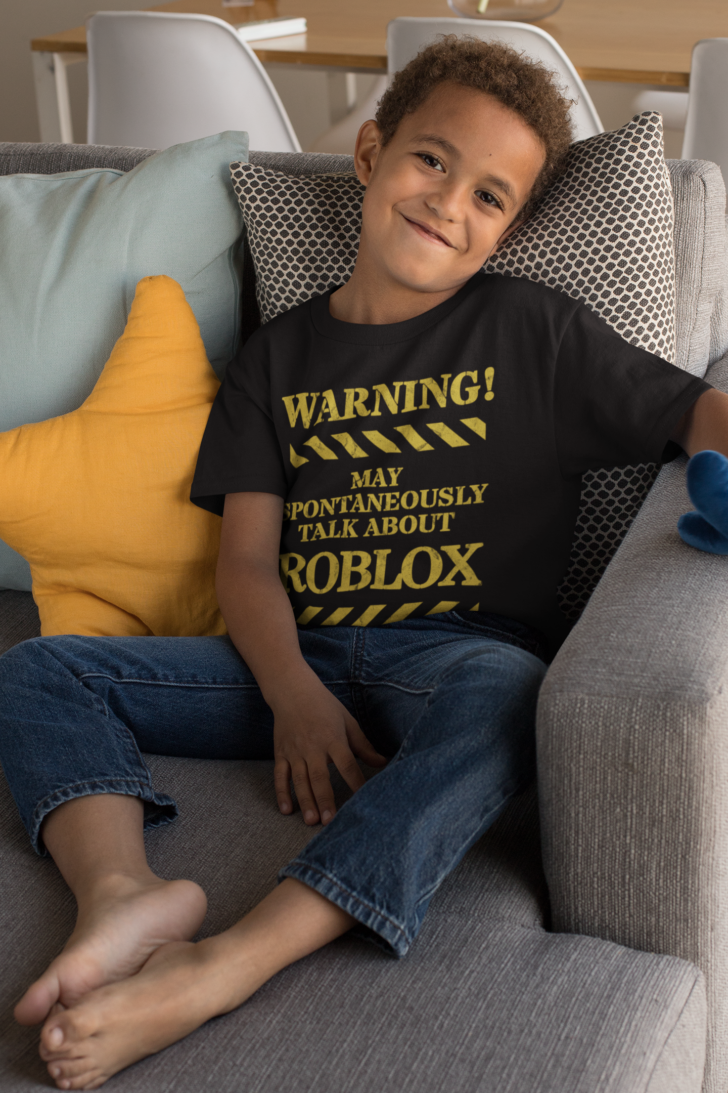 "Warning! May spontaneously talk about Roblox" Kids Cotton Tee